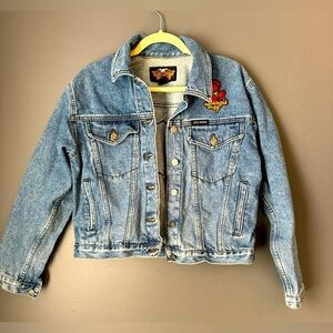 Harley Davidson Vintage Denim Jean Jacket. Size Medium. Sturgis 90s rose patch.